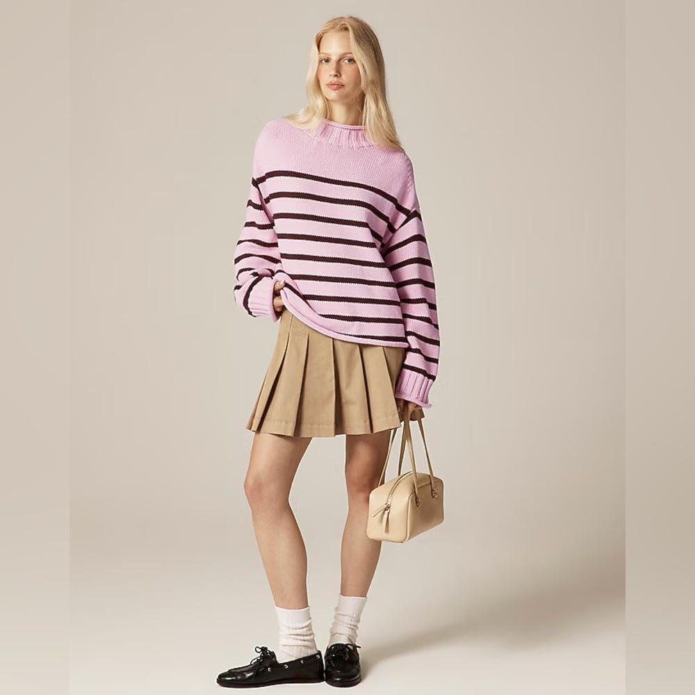 SOLD NWT J.Crew 2025 Rollneck™ Sweater in Pink Stripe Brown Cotton Knit Viral XS